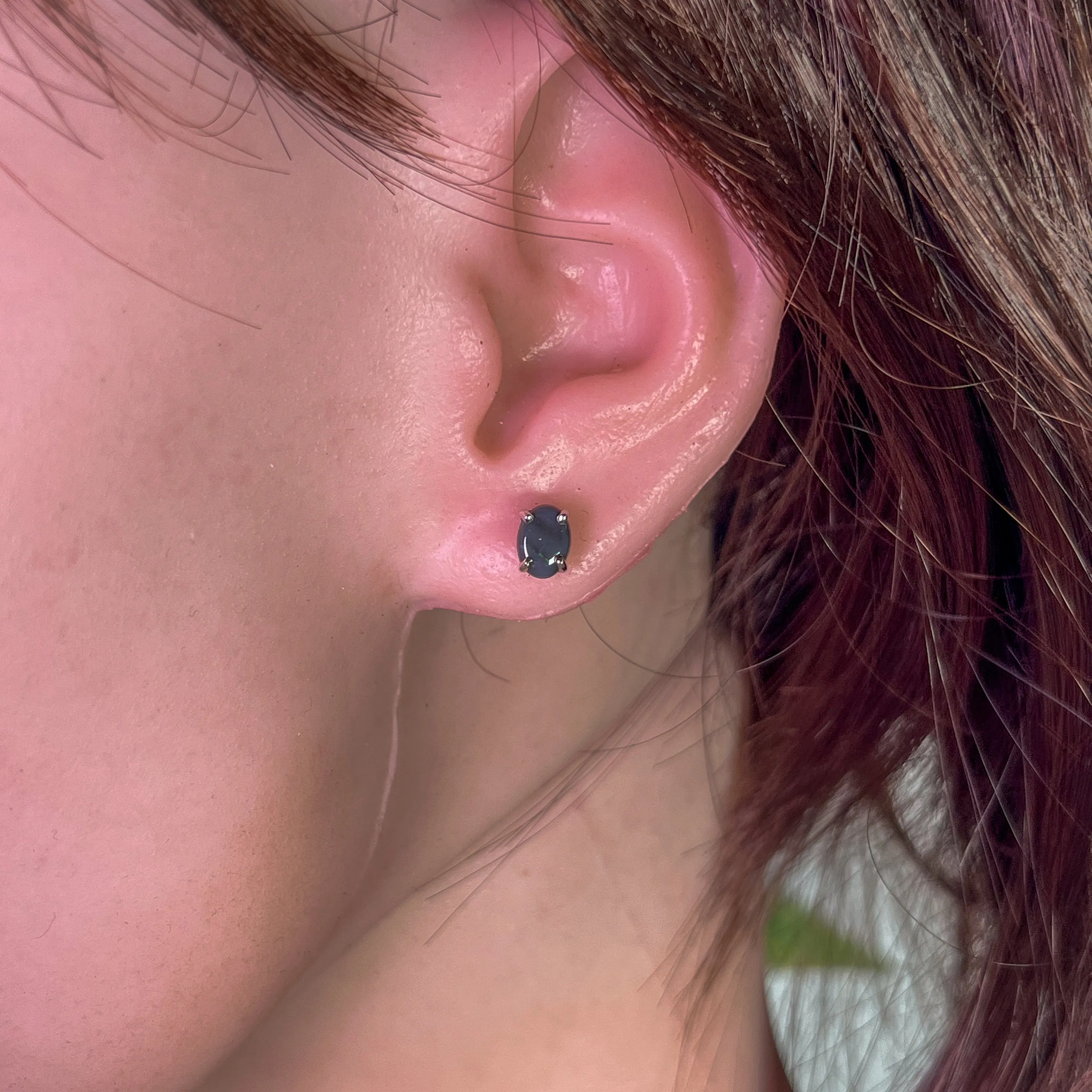 Sterling Silver Black Opal 7x5mm studs