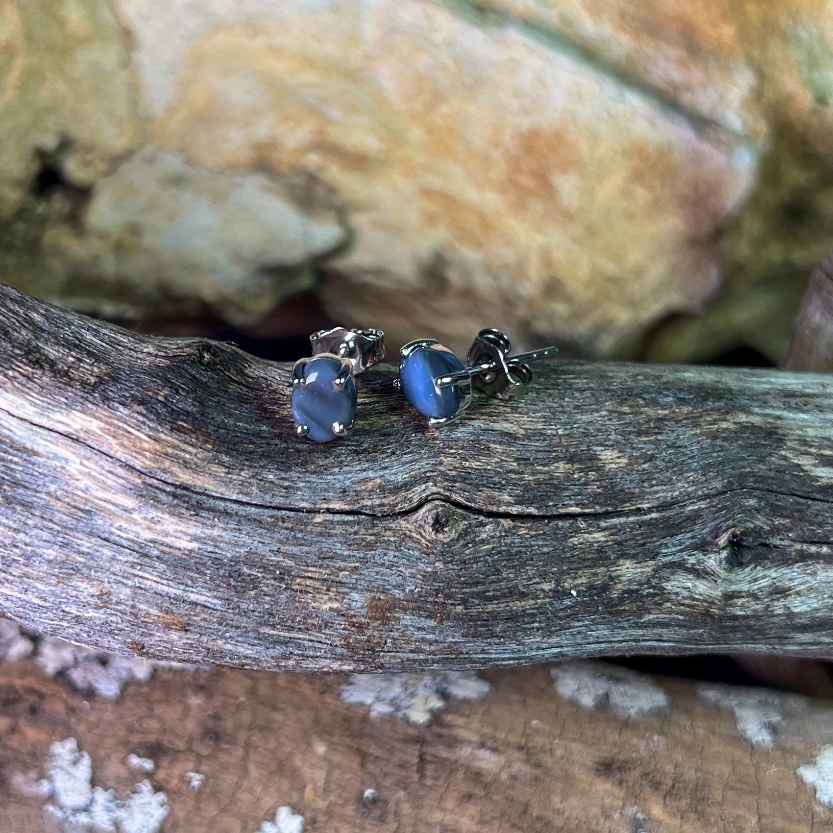 Sterling Silver Black Opal 7x5mm studs