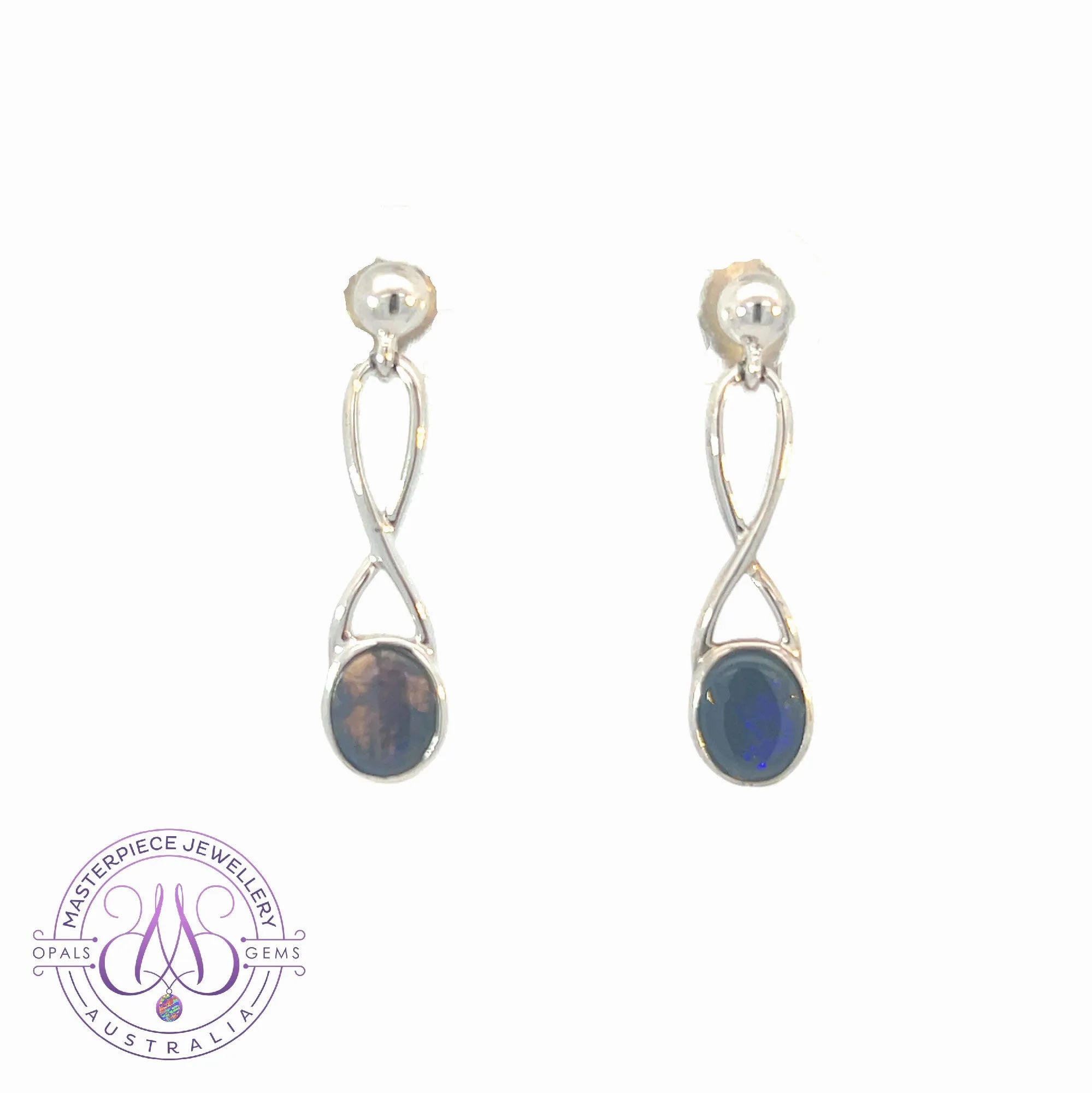 Sterling Silver Black Opal dangling earrigns cross pattern