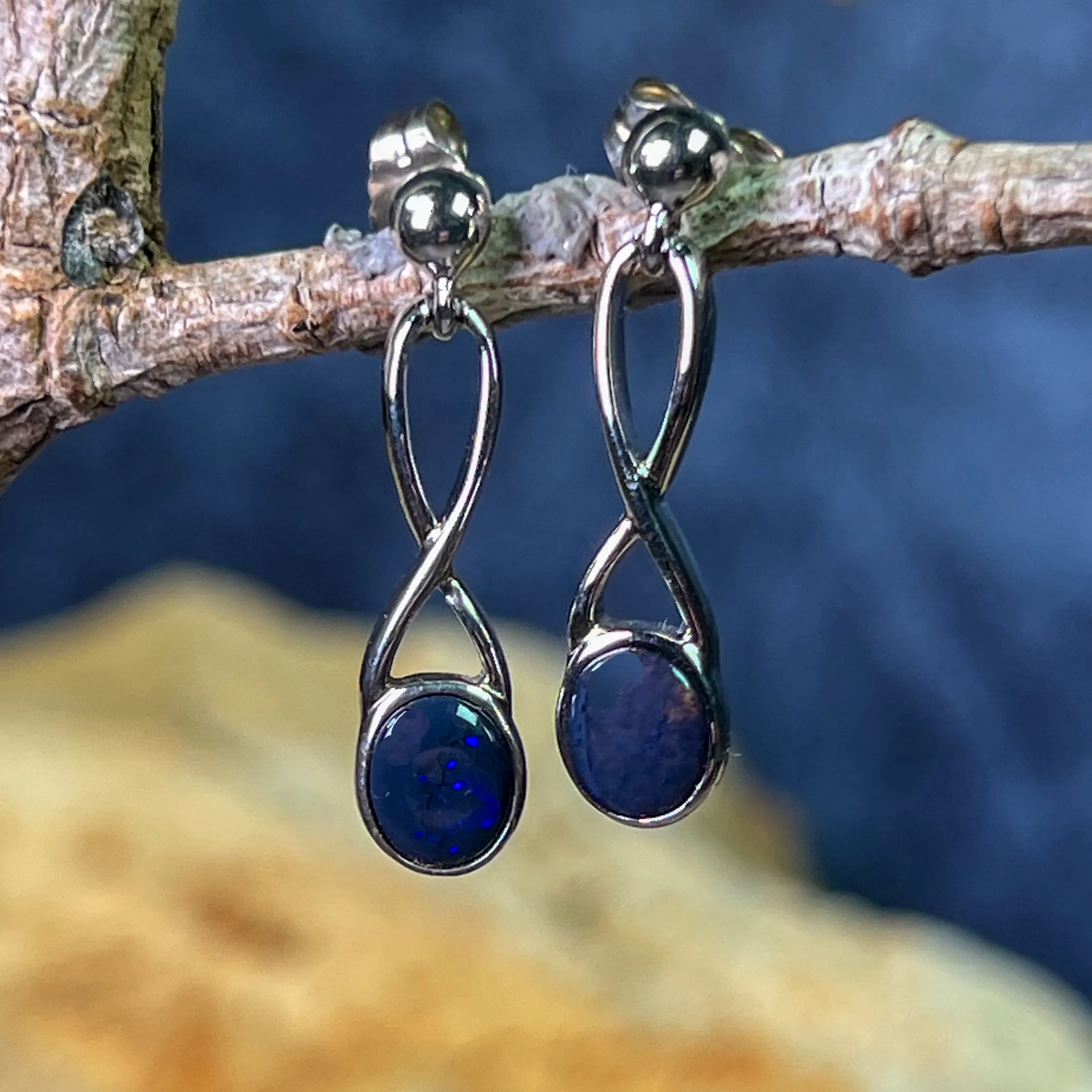 Sterling Silver Black Opal dangling earrigns cross pattern