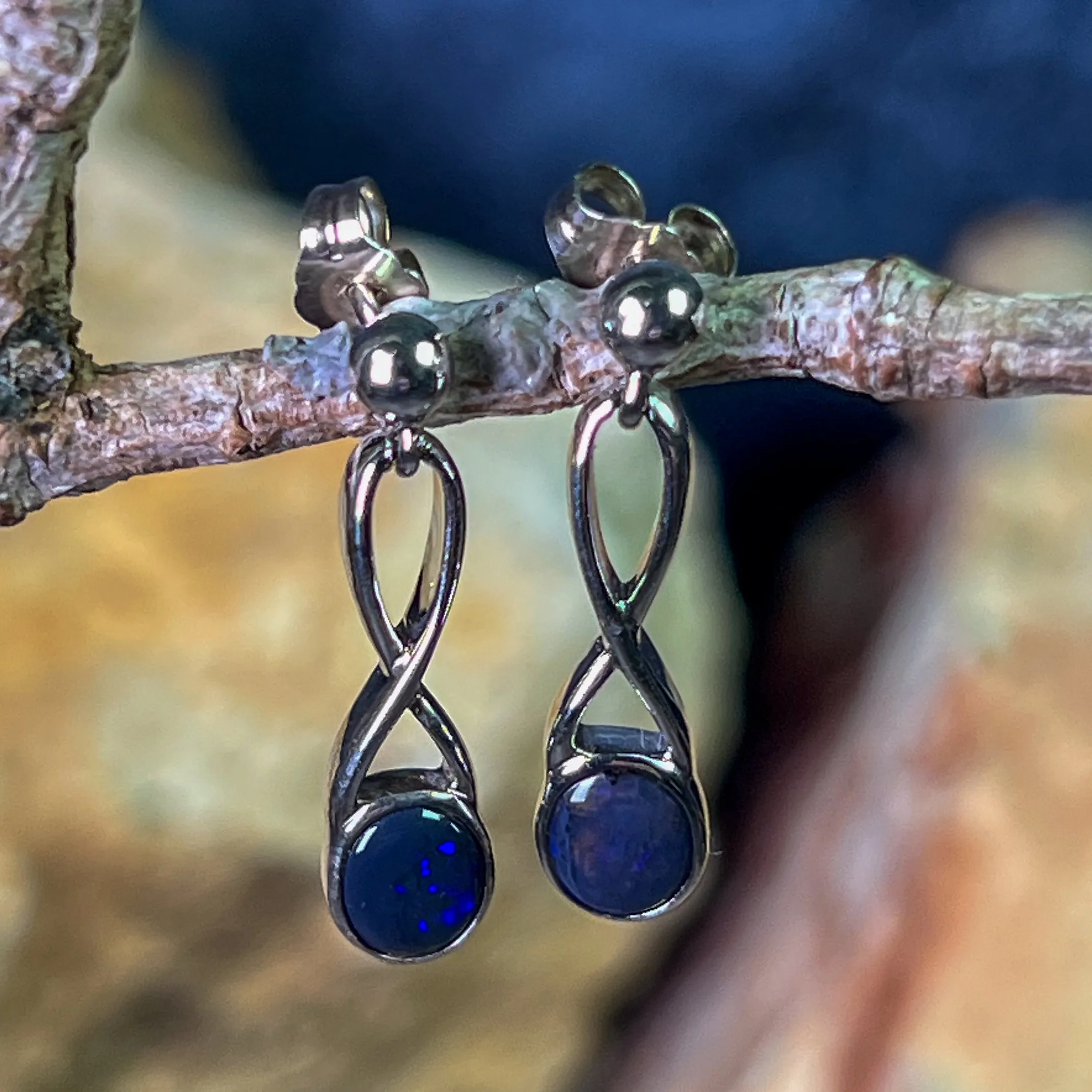 Sterling Silver Black Opal dangling earrigns cross pattern