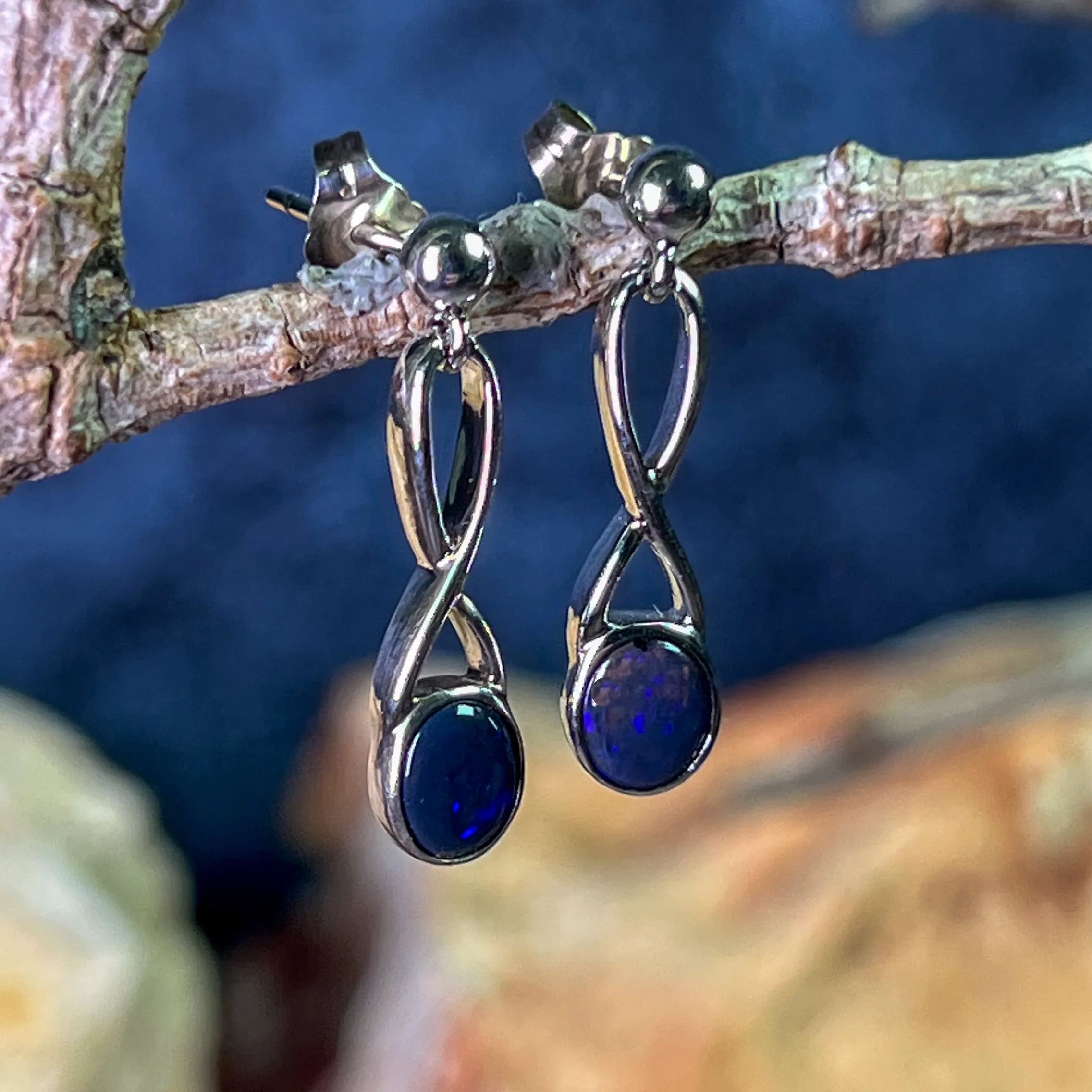 Sterling Silver Black Opal dangling earrigns cross pattern