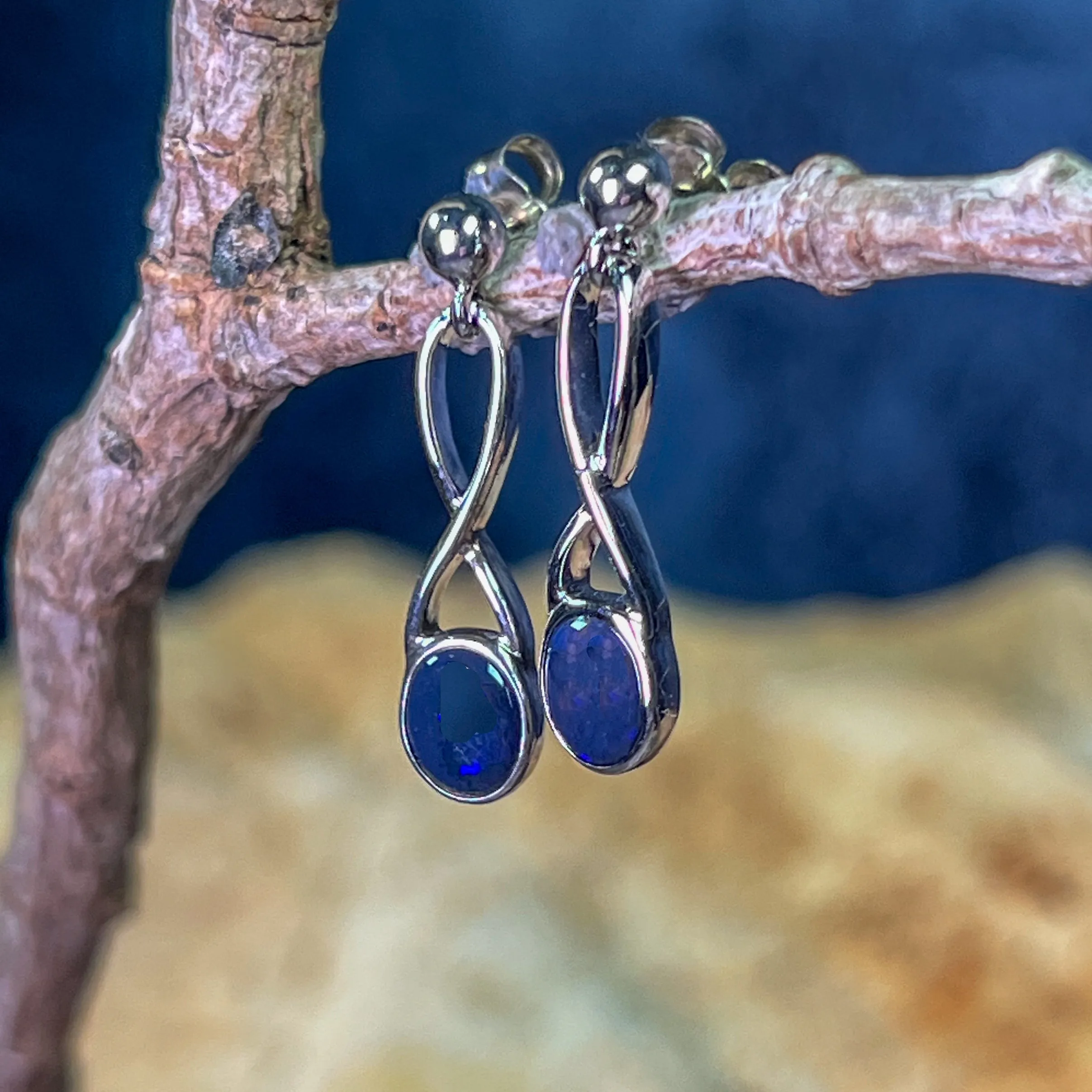 Sterling Silver Black Opal dangling earrigns cross pattern