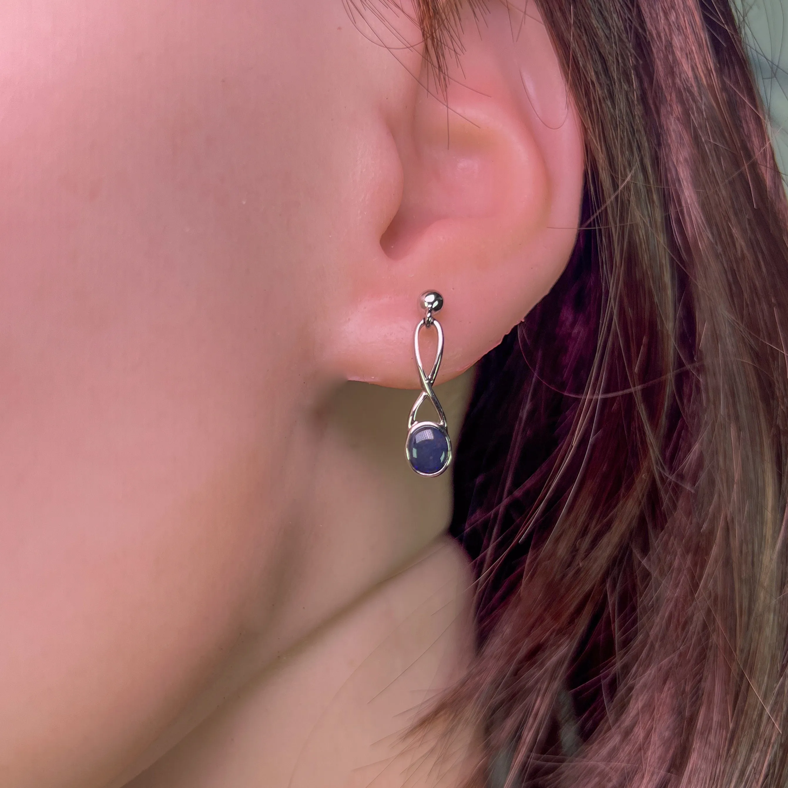 Sterling Silver Black Opal dangling earrigns cross pattern