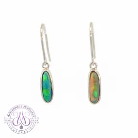 Sterling Silver dangling Black Opal Green Oval earrings