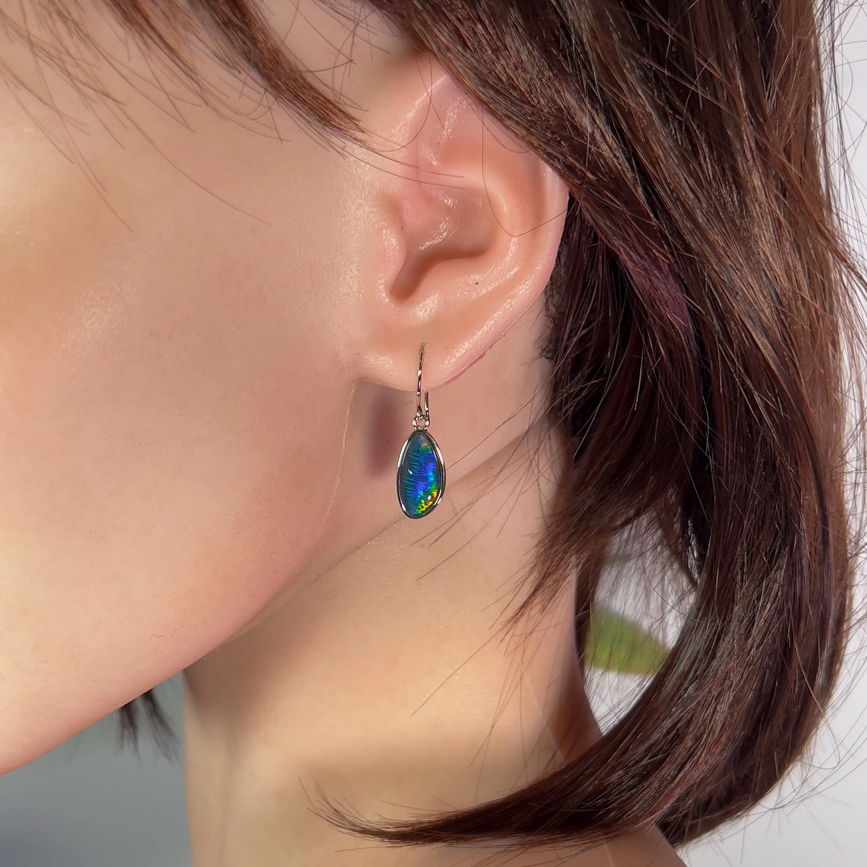 Sterling Silver dangling Freeform shape Opal triplet earrings 16x8mm