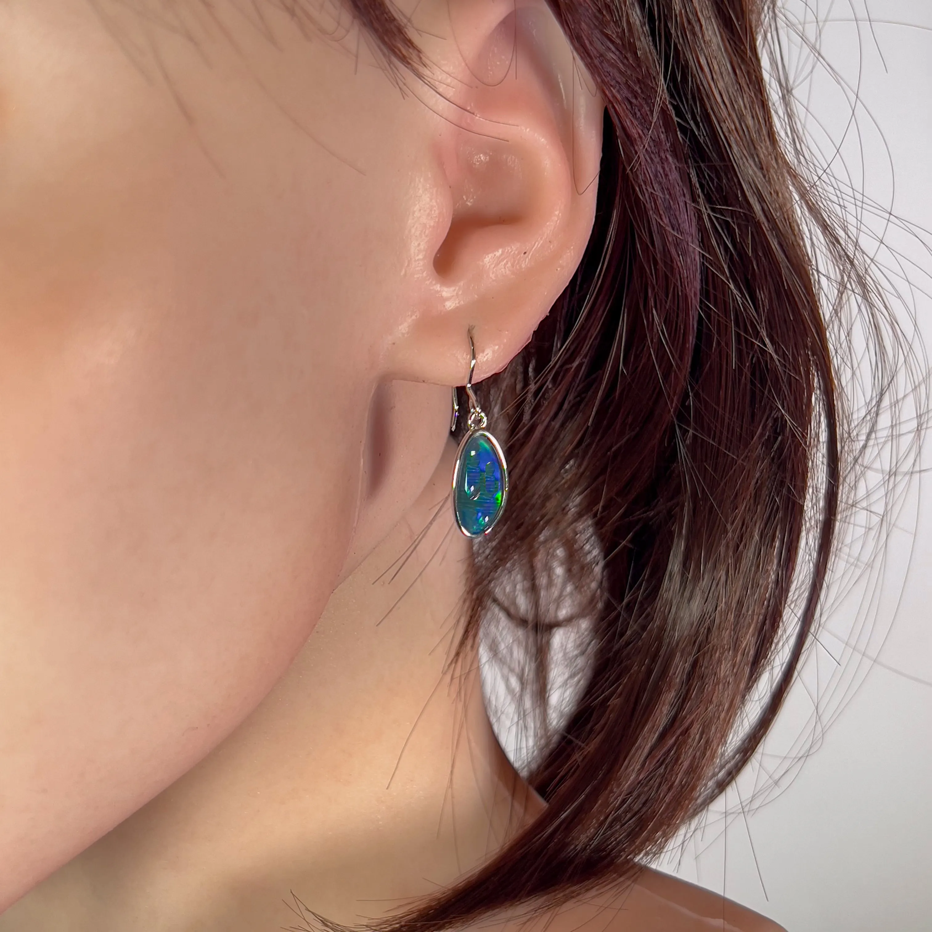 Sterling Silver dangling Freeform shape Opal triplet earrings 16x8mm