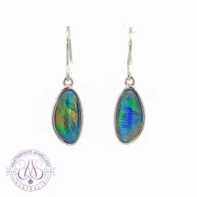 Sterling Silver dangling Freeform shape Opal triplet earrings 16x8mm