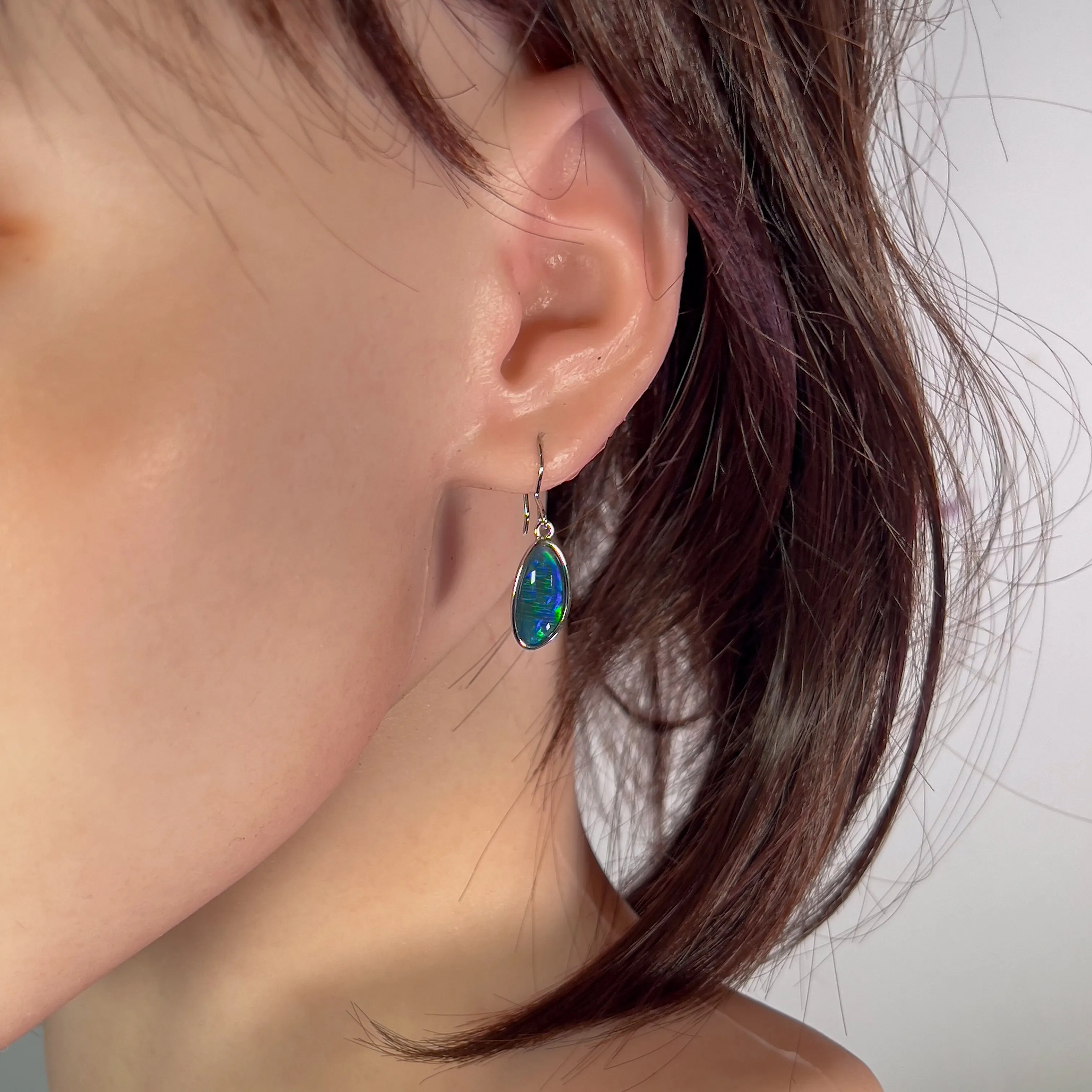 Sterling Silver dangling Freeform shape Opal triplet earrings 16x8mm