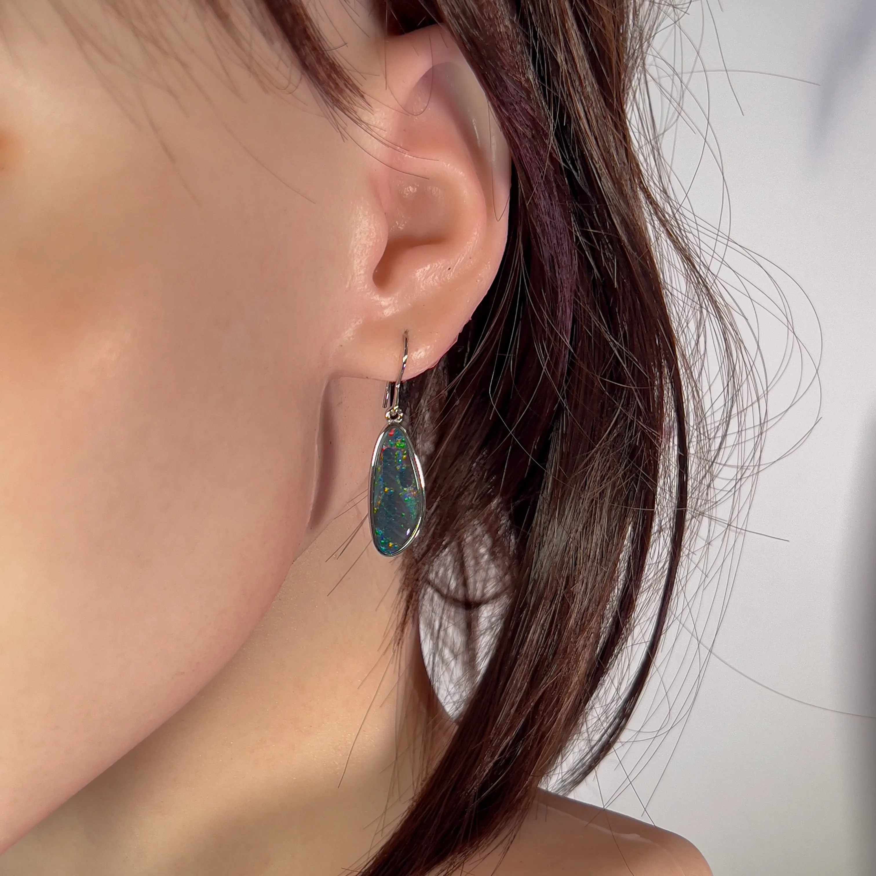 Sterling silver large dangling Opal triplet earrings