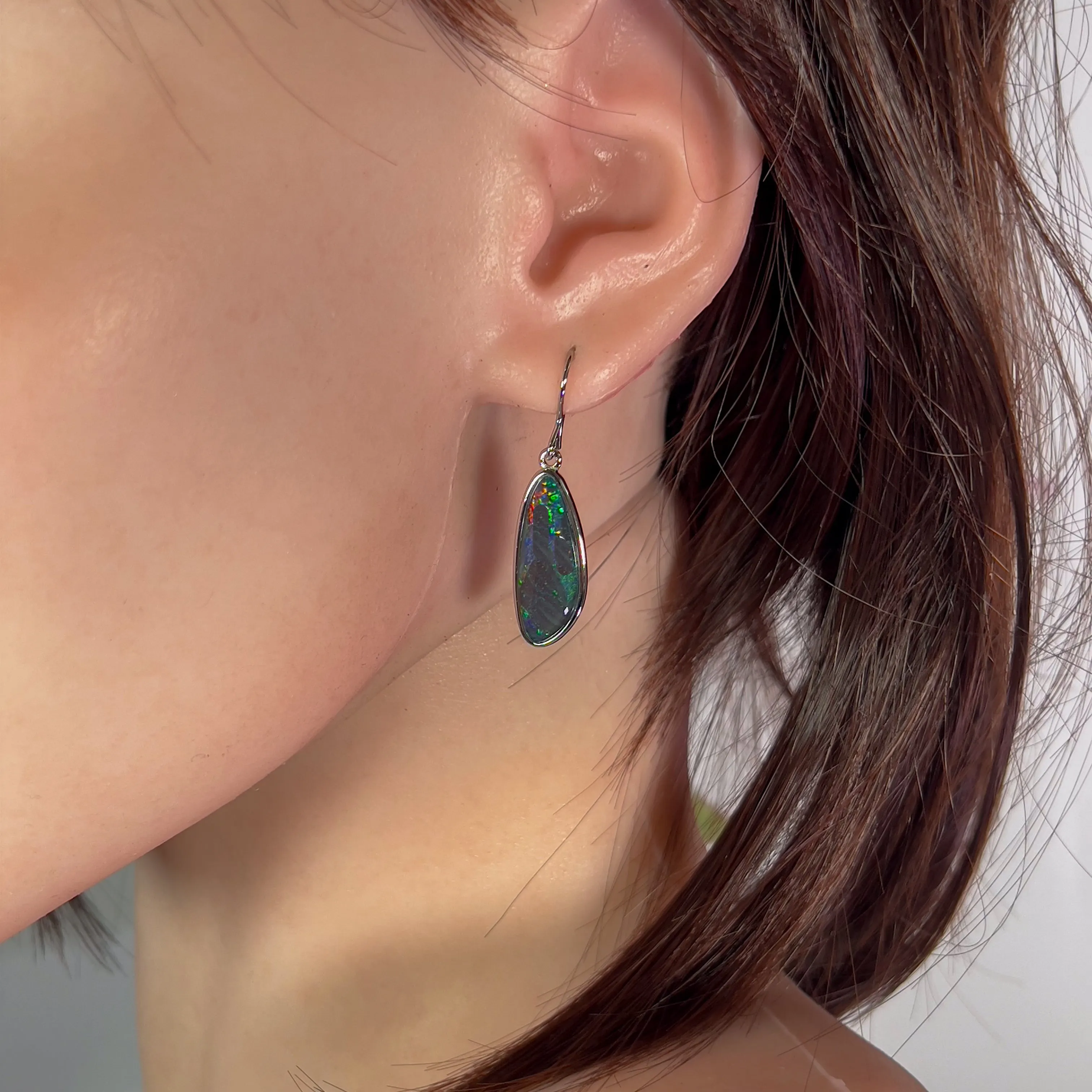 Sterling silver large dangling Opal triplet earrings