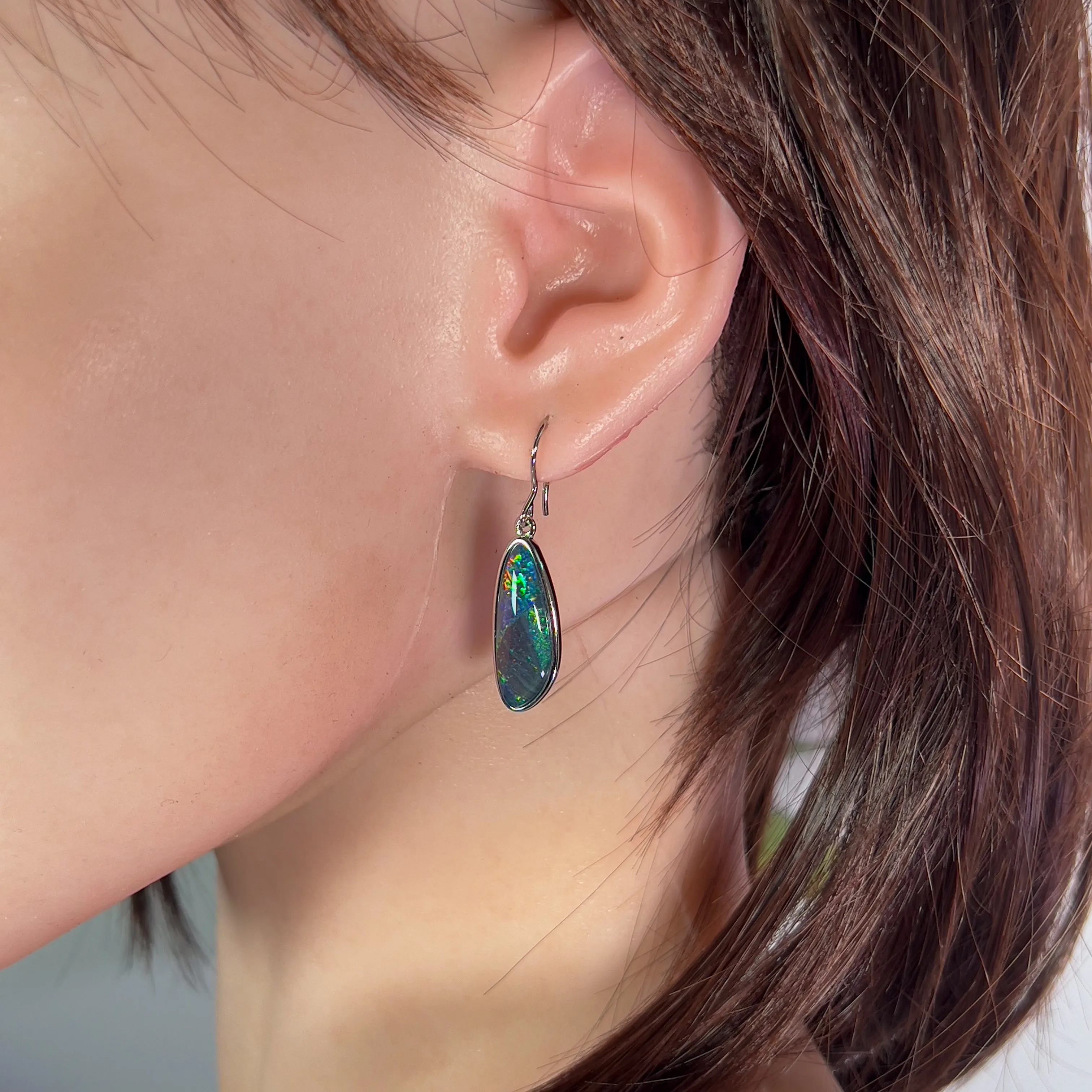 Sterling silver large dangling Opal triplet earrings