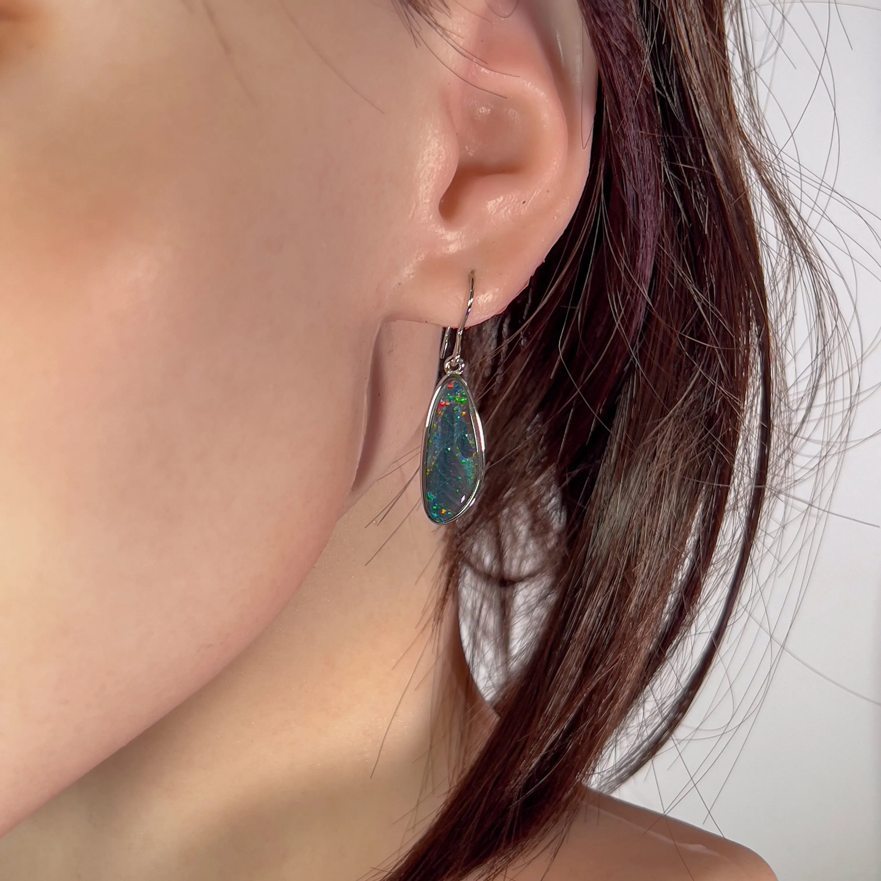 Sterling silver large dangling Opal triplet earrings