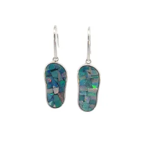 Sterling Silver long drop mosiac Opal earrings