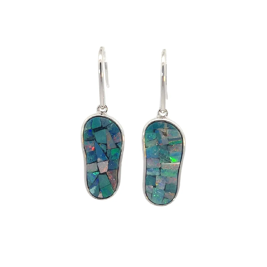 Sterling Silver long drop mosiac Opal earrings