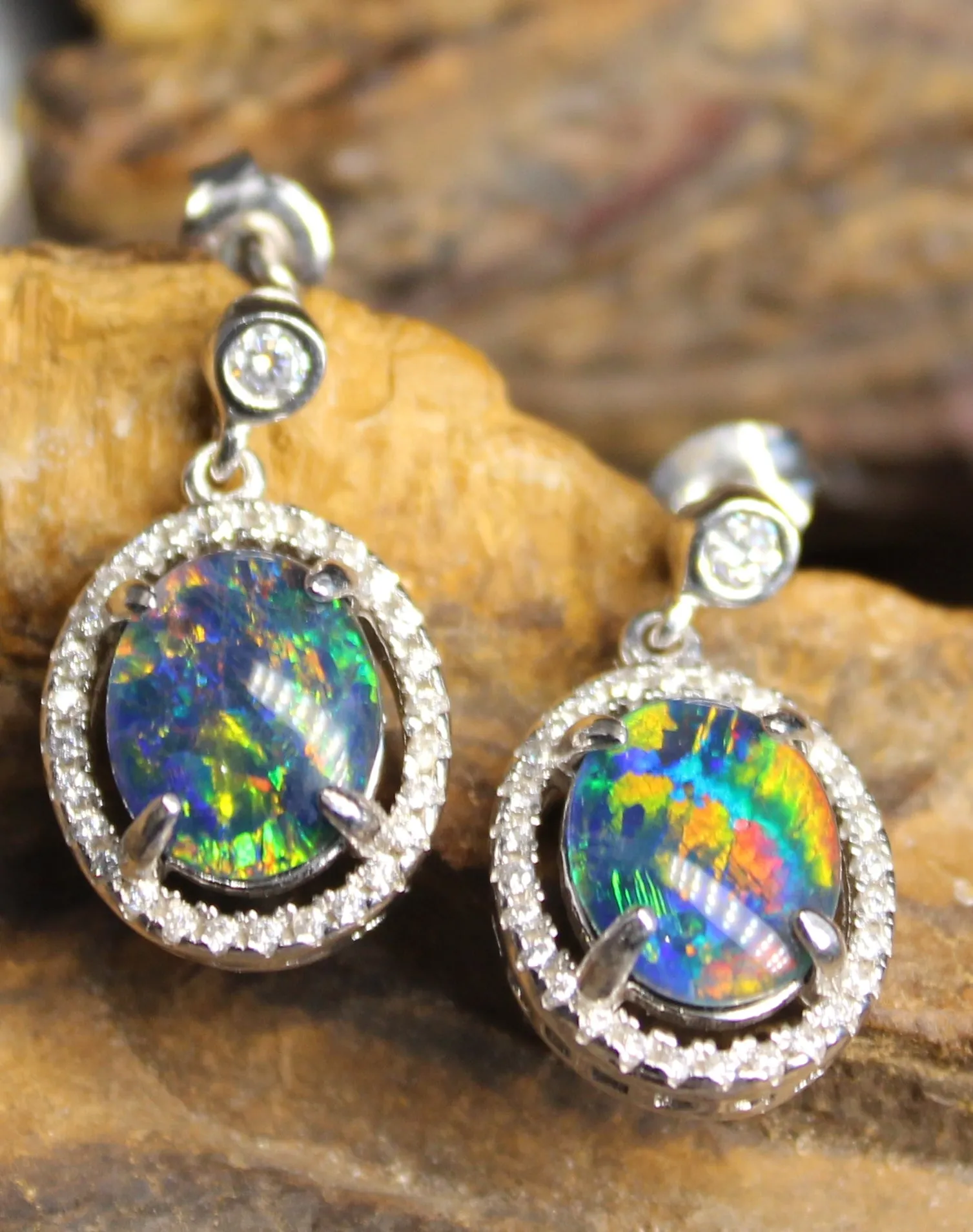 Sterling Silver Opal Triplet dangle Earrings