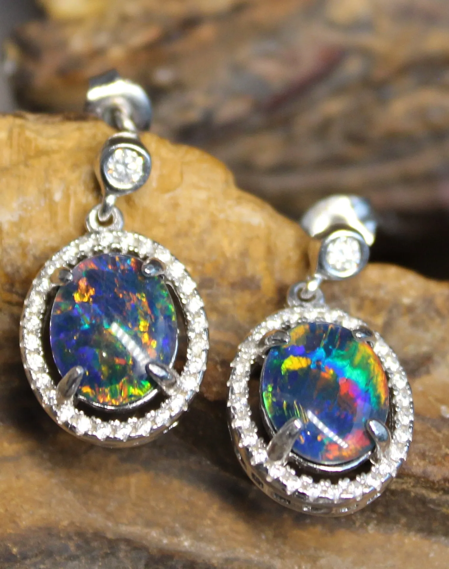 Sterling Silver Opal Triplet dangle Earrings