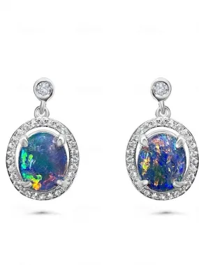 Sterling Silver Opal Triplet dangle Earrings