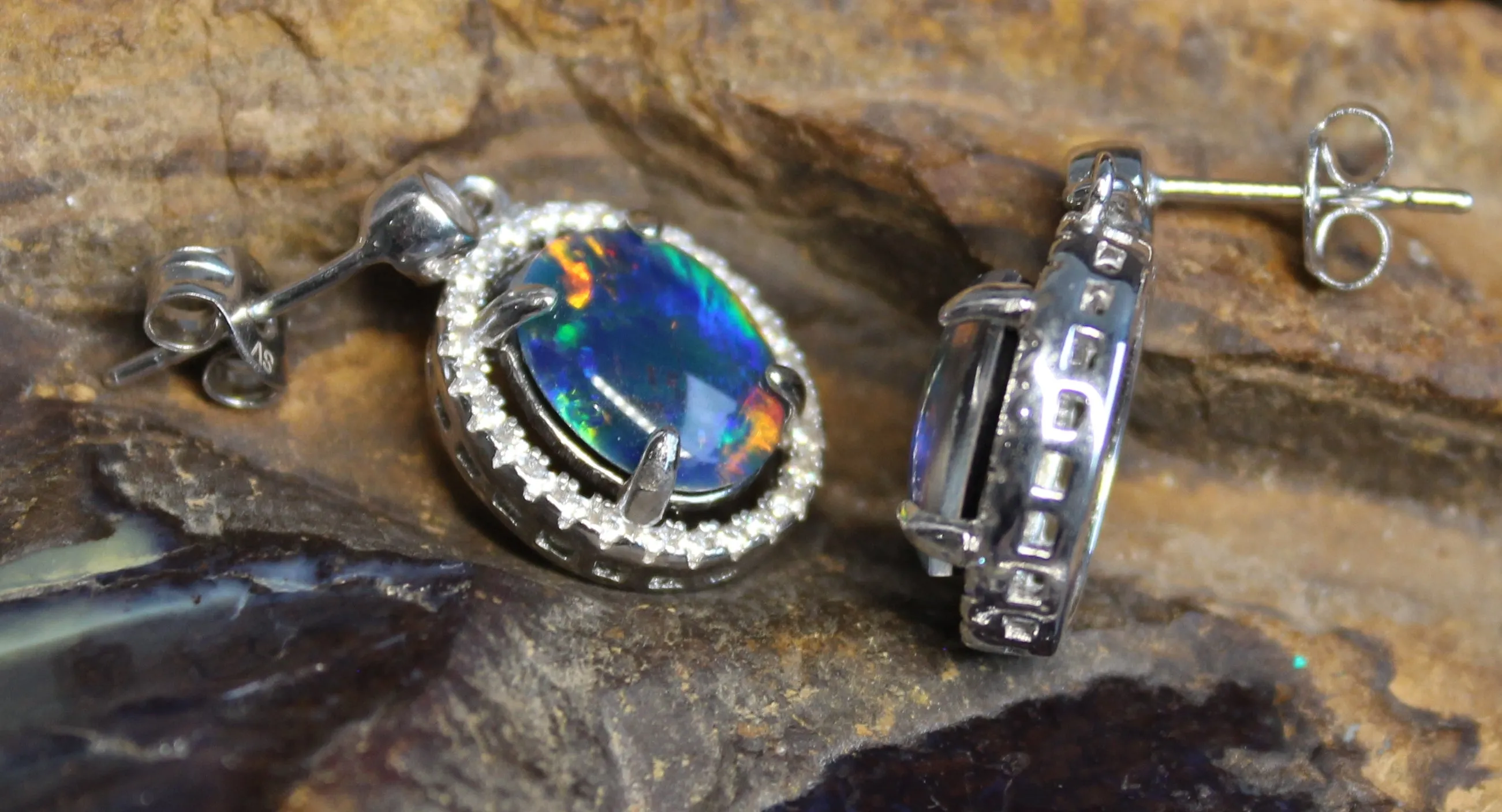 Sterling Silver Opal Triplet dangle Earrings