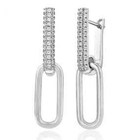 Sterling Silver Pave Link Cubic Zirconia Drop Earrings