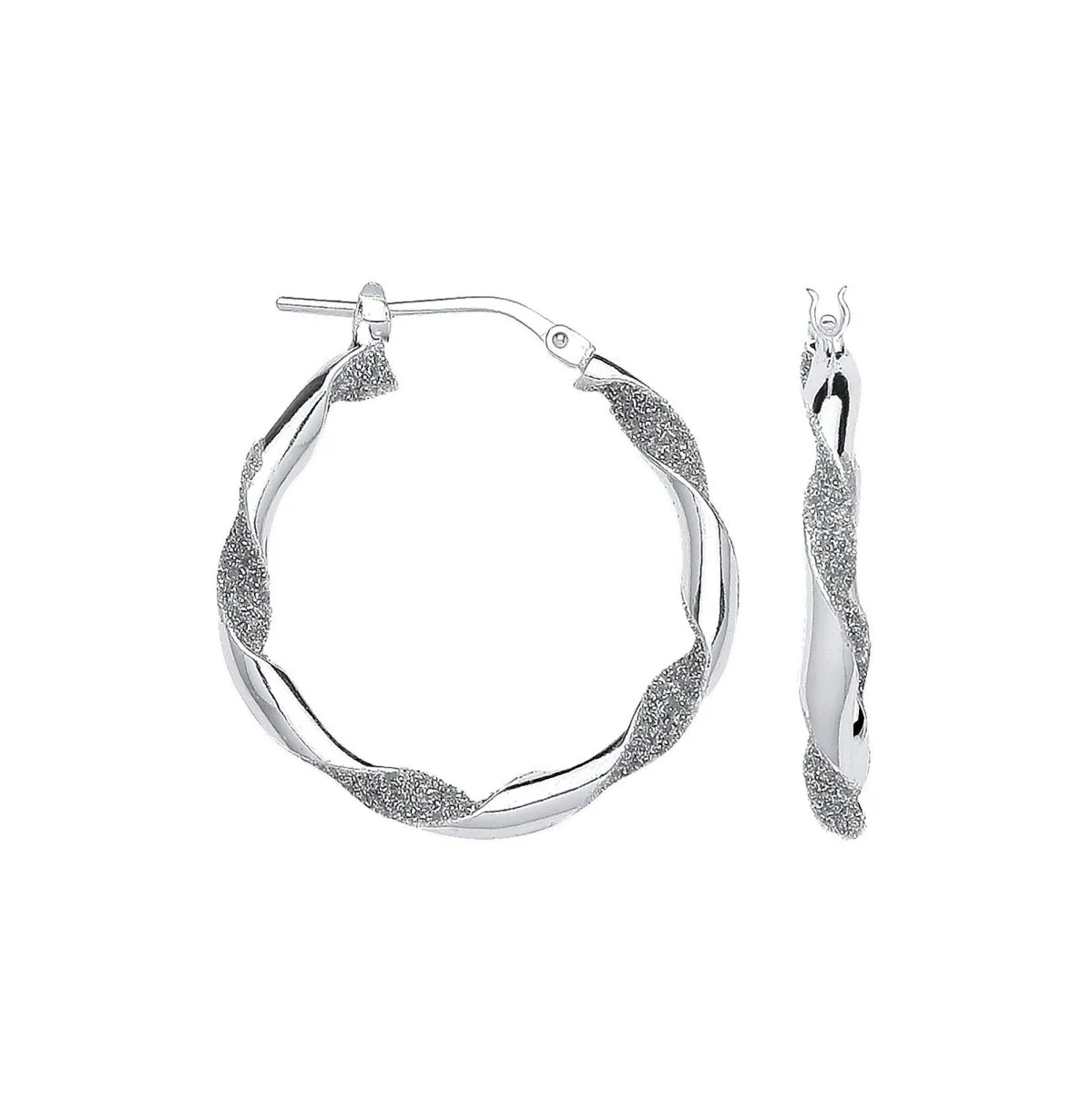 Sterling Silver Plain and Glitter 25mm Twisted Hoop Earrings