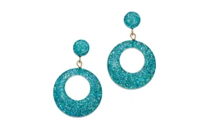 Teal Glitter Drop Hoop Earrings