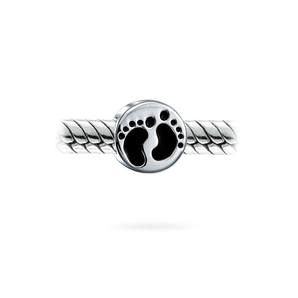 Tiny Feet Footprints Charm Bead for New Mothers Sterling Silver Fits European Bracelet