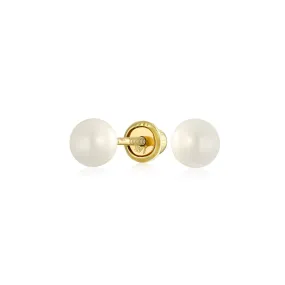 Traditional Tiny CZ Stud Earrings 14K Gold Freshwater Pearl June Birthstone