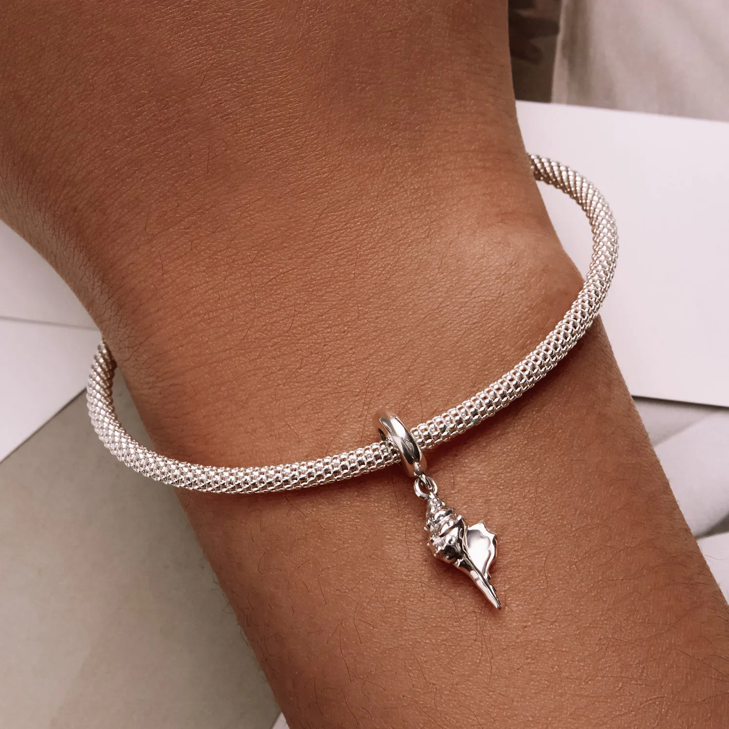Tulip Seashell Charm 925 Sterling Silver