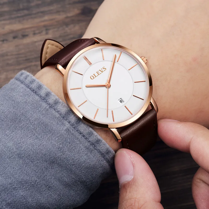 Ultra thin Fashion Wristwatch - Waterproof Leather Watchband