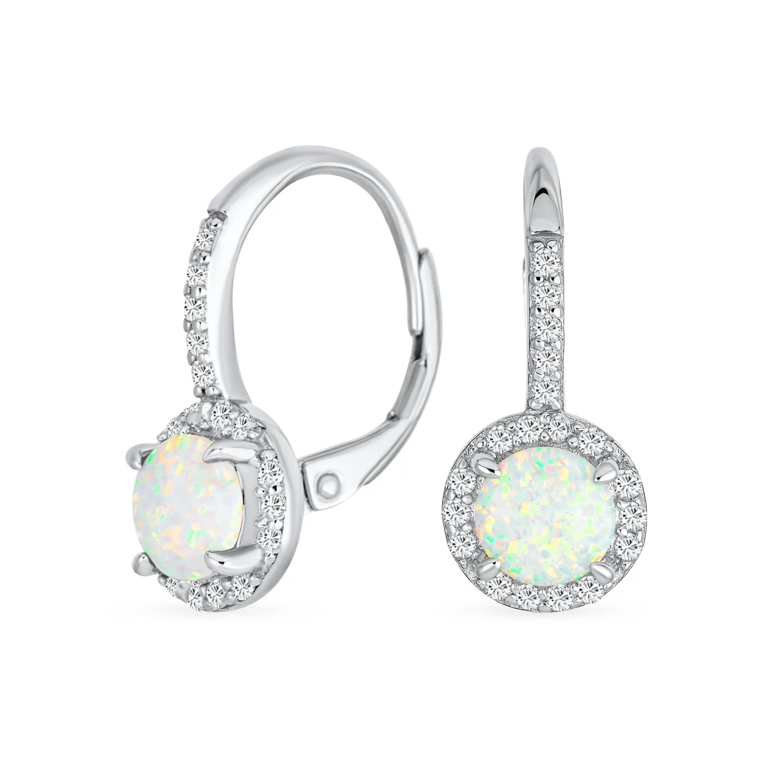 Vintage Dangle Gemstone Earrings CZ Halo Opal Rose Gold Sterling Silver