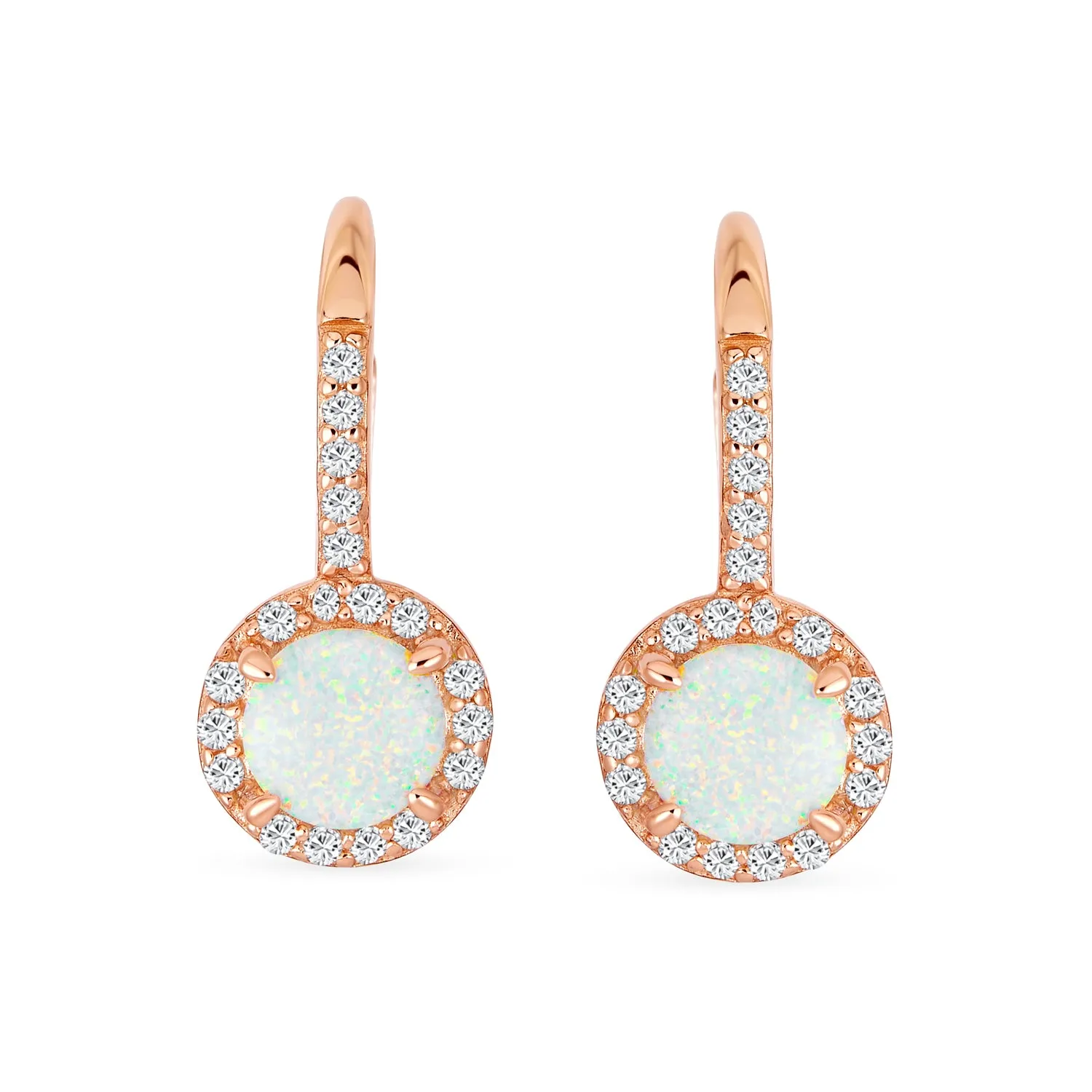 Vintage Dangle Gemstone Earrings CZ Halo Opal Rose Gold Sterling Silver