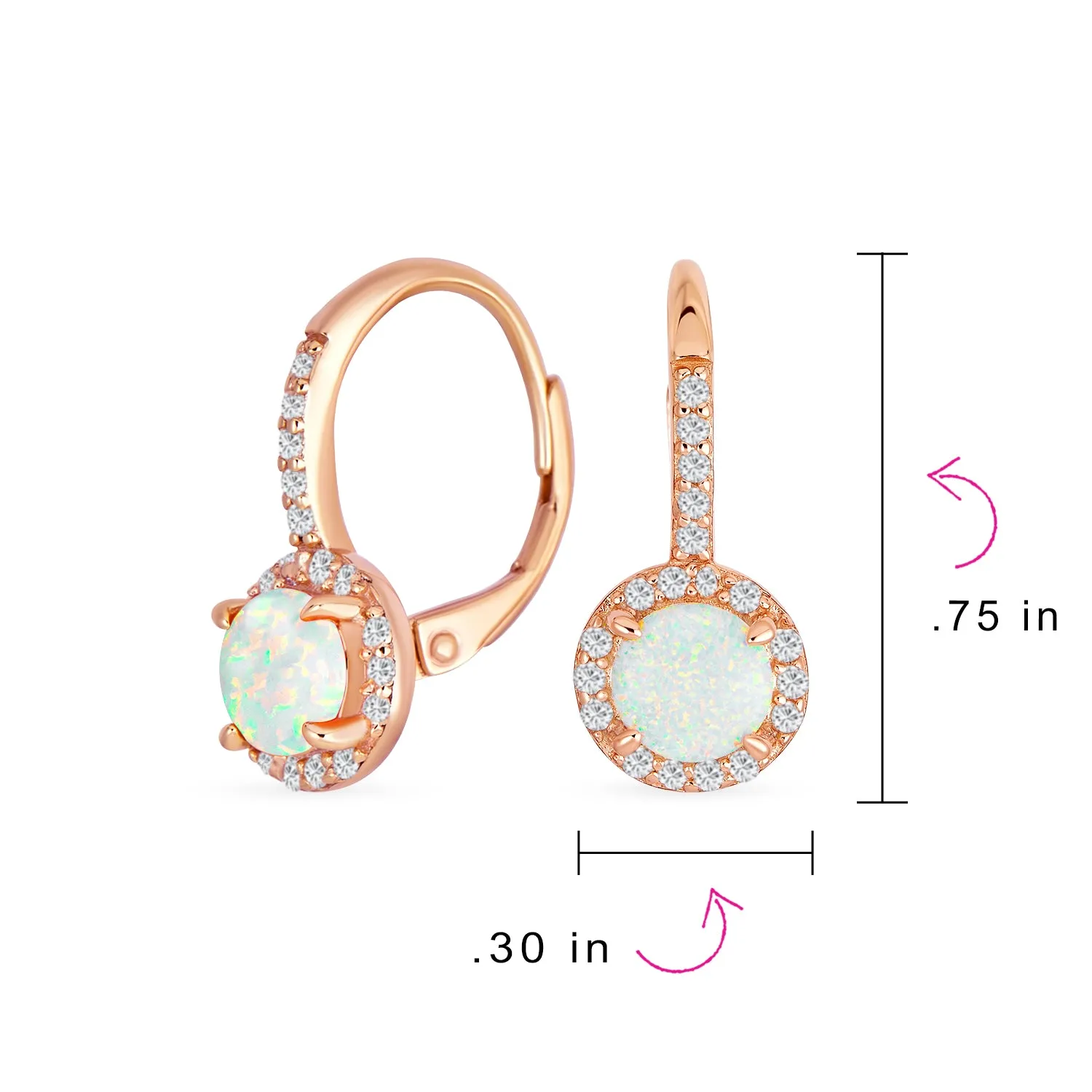 Vintage Dangle Gemstone Earrings CZ Halo Opal Rose Gold Sterling Silver