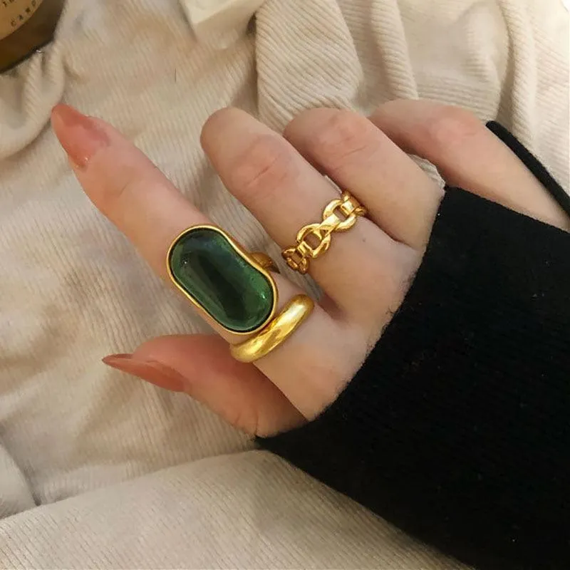 Water Resistant Chunky Sterling Silver Rings In Gold - Set of 2