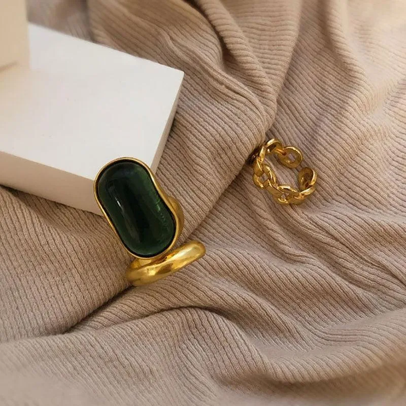 Water Resistant Chunky Sterling Silver Rings In Gold - Set of 2