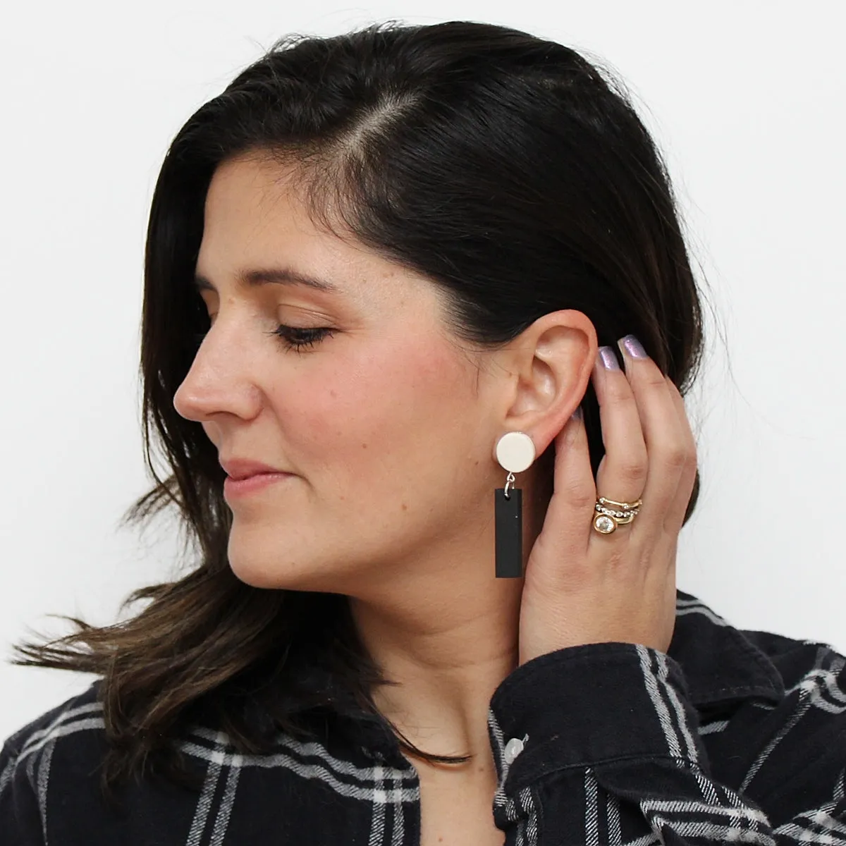White and Black Anya Wood Dangle Statement Earring