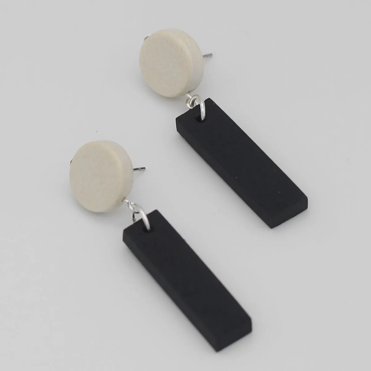 White and Black Anya Wood Dangle Statement Earring