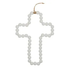 White Ansel Wooden Bead Cross - 18cm x 24cm