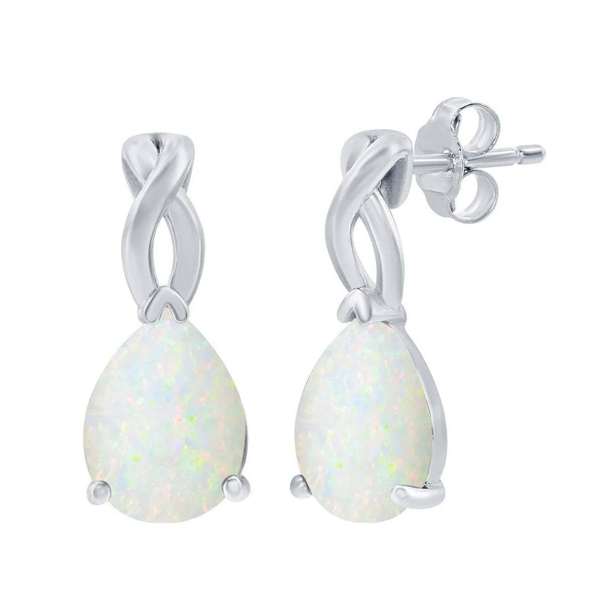 Women's Earrings - Sterling Silver Pear Shaped White Opal Post Back | D-8176