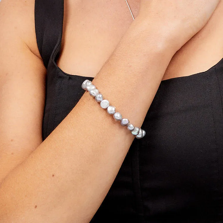Women's Pearl Bracelet - Grey 7-8mm baroque
